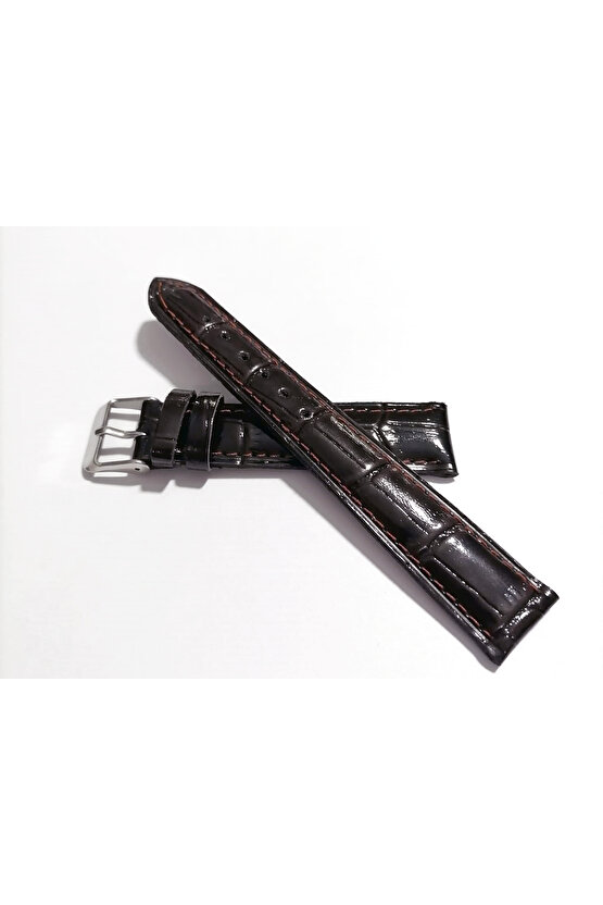 &Her Saate Uyumlu Hakiki Deri Saat Kordonu koyu kahve parlak 20 mm ( 141 -2)