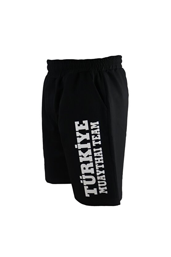 MT3038 Muaythai Şortu Türkiye Muay thai Team Baskılı Siyah Şort