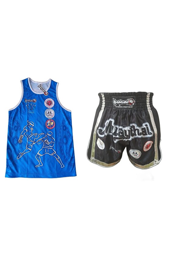 Dragon Mt2019 Onaylı Muay Thai Müsabaka Şort Ve Dijital Baskılı Federasyon Logolu Muaythai Atlet Set