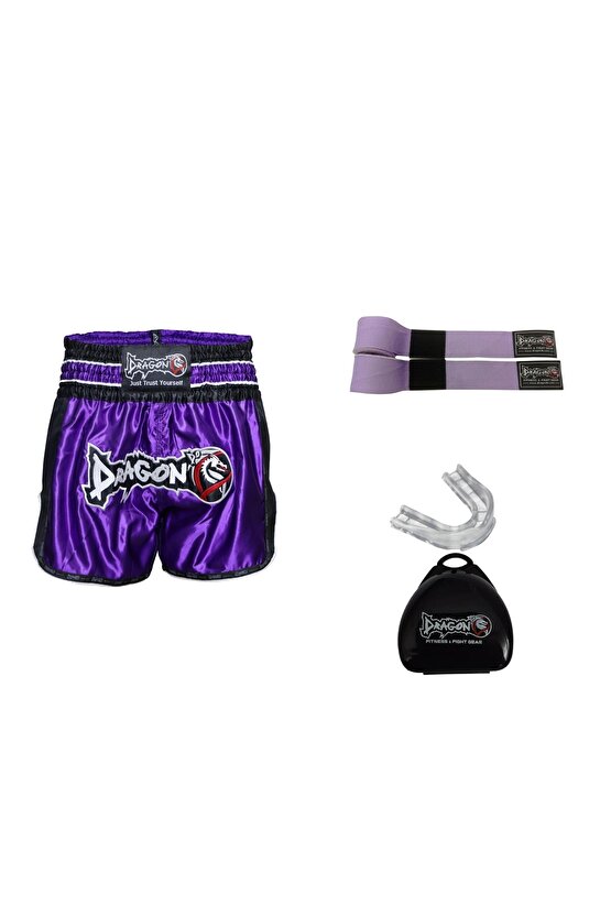 Dragon Retro Şort Muaythai Kick Boks 3,5 Mt Bandaj Ve Şeffaf Dişlik Kickboks Muay Thai Seti