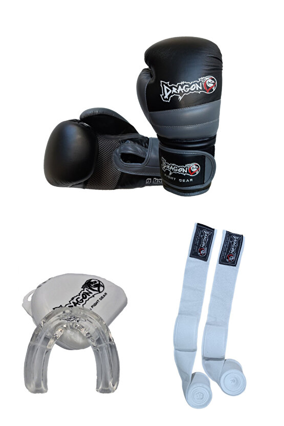 Attack 6 Boks, Kıck Boks, Muay Thai, Dragon Boks Eldiveni,  3 lü set, Bandaj dişlik eldiven