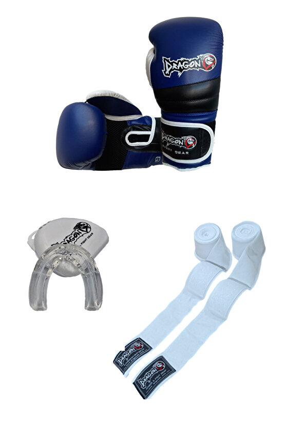 Attack 6 Boks, Kıck Boks, Muay Thai, Dragon Boks Eldiveni,  3 lü set, Bandaj dişlik eldiven