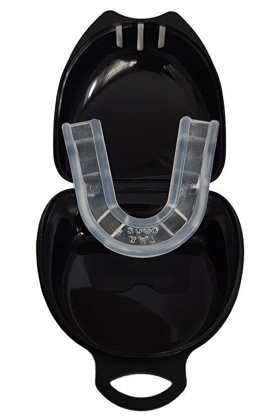 Giftoomsport- Profesyonel Kutulu Boks Dişliği-şeffaf-ve 3,5 M.siyah Boks Bandaj 2li Set