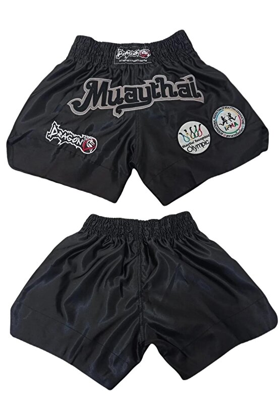 Muay Thai Federasyon Onaylı Nakışlı Maç Şortu Ve Şeffaf Dişlik 2li Set