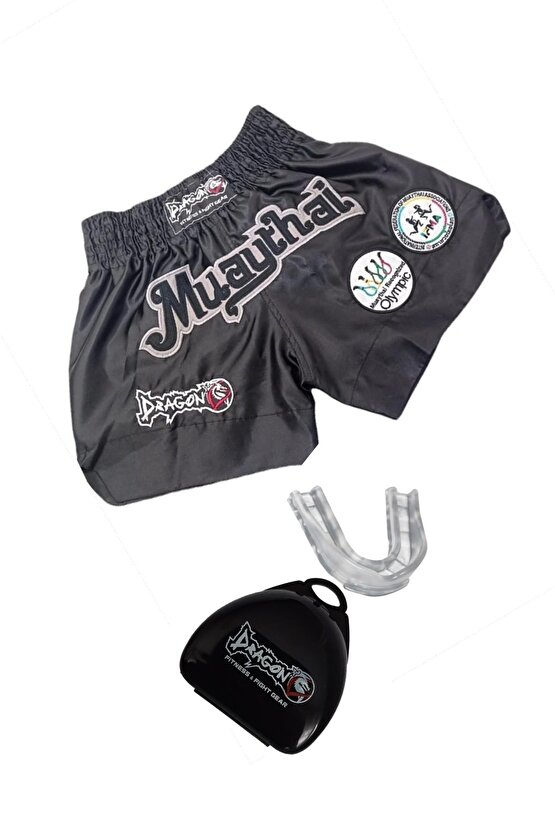 Muay Thai Federasyon Onaylı Nakışlı Maç Şortu Ve Şeffaf Dişlik 2li Set