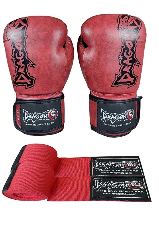30127-p Distrito Boks ,muay Thai Eldiveni Ve Kırmızı 3,5 Metre Bandajlı Set