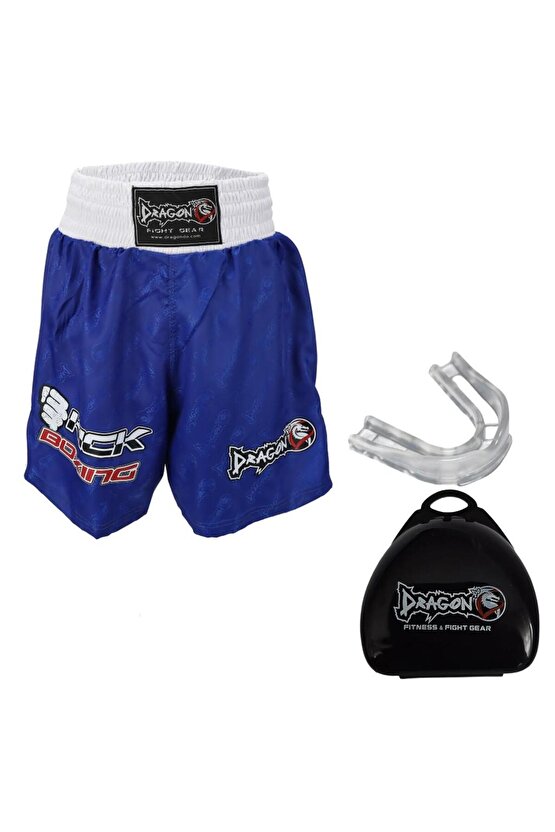 Kf1003 Mavi Kick Boks Şort ve Profesyonel Dişlik Kick Boxing Şort Seti