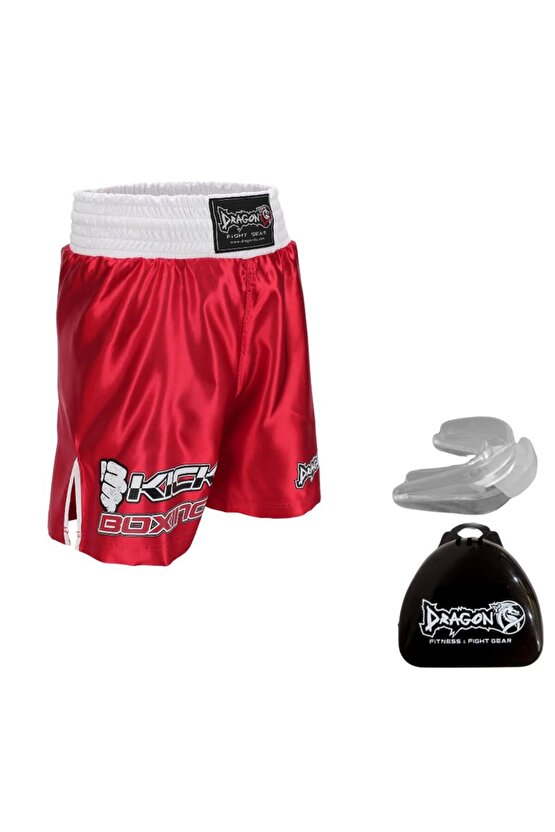 Kf1003 Kırmızı Kick Boks Şort ve Profesyonel Dişlik Kick Boxing Şort Seti