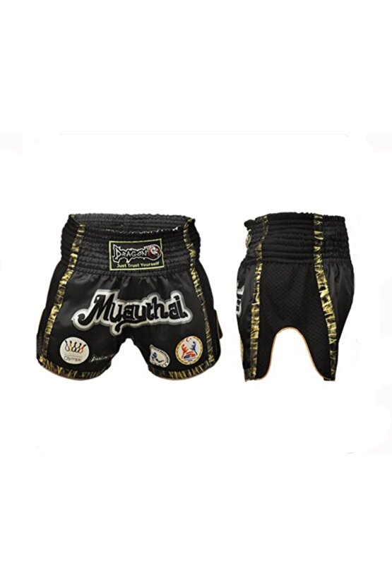 Unisex Siyah Muaythai Müsabaka Maç Şortu