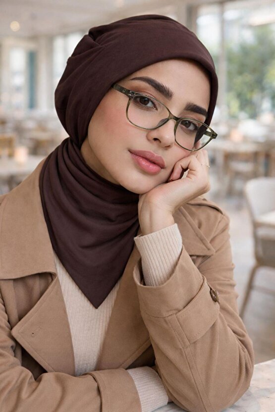 Kahverengi Tesettür Bere Bone ve Etol Takım