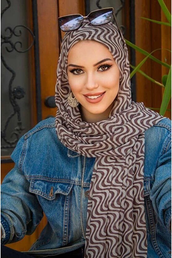 Kahve Taş Helezon Desenli Bone Hazır Şal