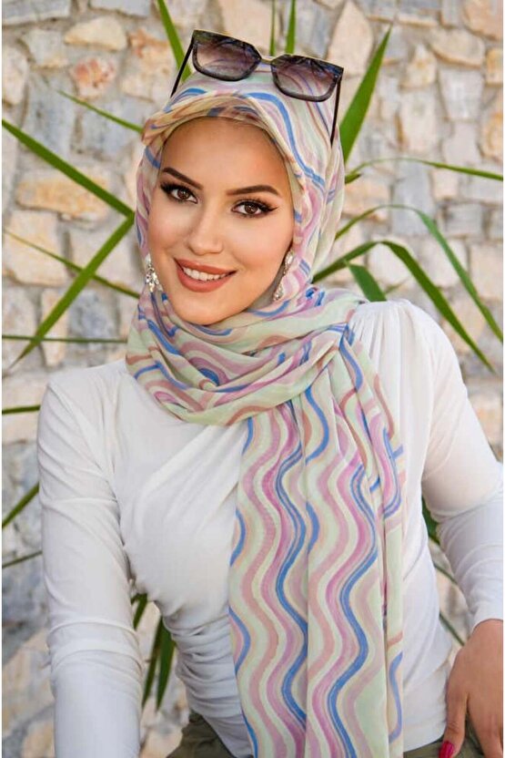Soft Renkler Geometrik Desen Kepli Bandana Şapka Şal