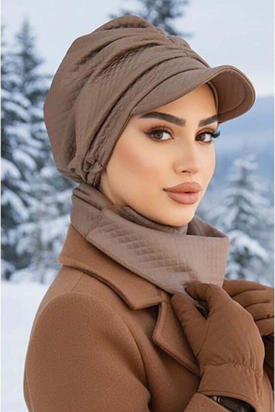 Vizon Kapitone Büzgülü Tesettür Şapka