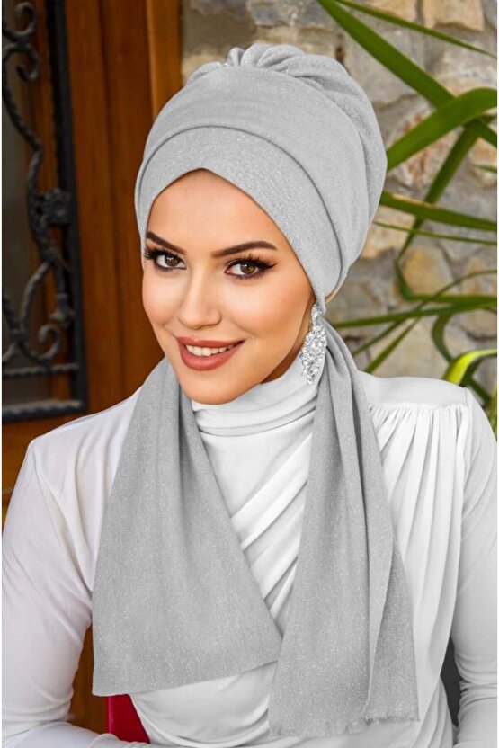 Gümüş Simli Atkılı Tesettür Bone