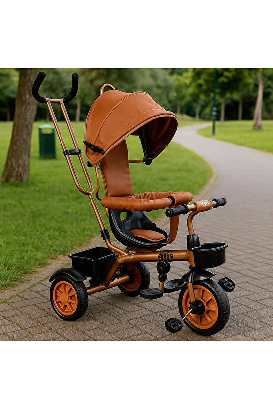 Aliş Sweet Gold Ebeveyn Kontrollü 3 Tekerlekli Deri Tente Çocuk Bisikleti Taba