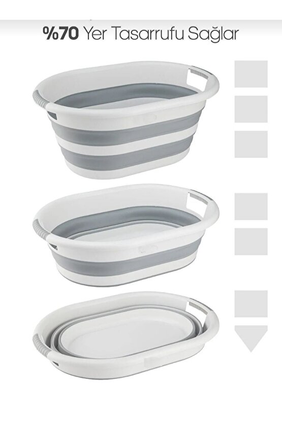 Plastik 40 Lt Büyük Boy Katlanabilir Çamaşır Sepeti 60 X 40 40 L Gri