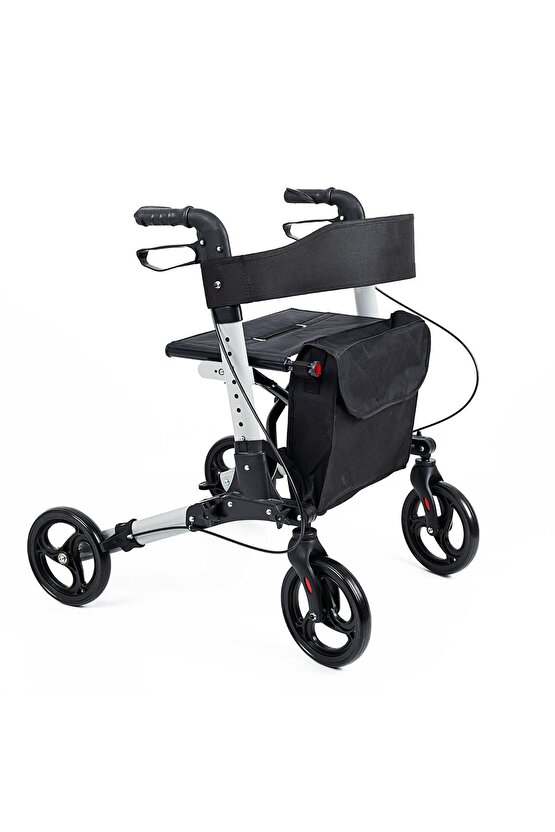 Gri Lüx Alüminyum Rolatör Tekerlekli Yürüteç oturaklı baston Katlanabilir sağlam