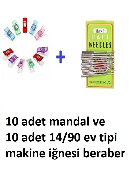 Dikiş Nakış Plastik Klips Tutucu Mandal (RENKLİ 10 ADET)- Dali Ev Tipi Makine Iğnesi 1490 10 Adet