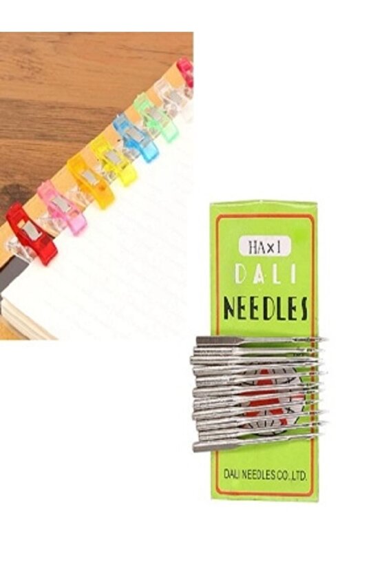 Dikiş Nakış Plastik Klips Tutucu Mandal (RENKLİ 10 ADET)- Dali Ev Tipi Makine Iğnesi 1490 10 Adet