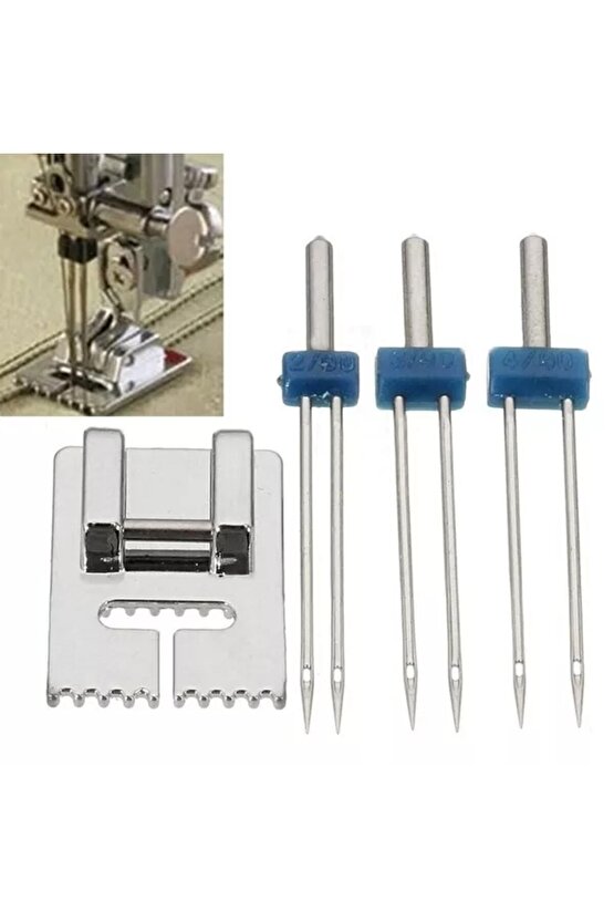 Singer Zetina Beko Bindallı Kiwi Dikiş Makinası 2 Mm-3mm-4mm Çift Iğne Ve Nervür Ayak Seti
