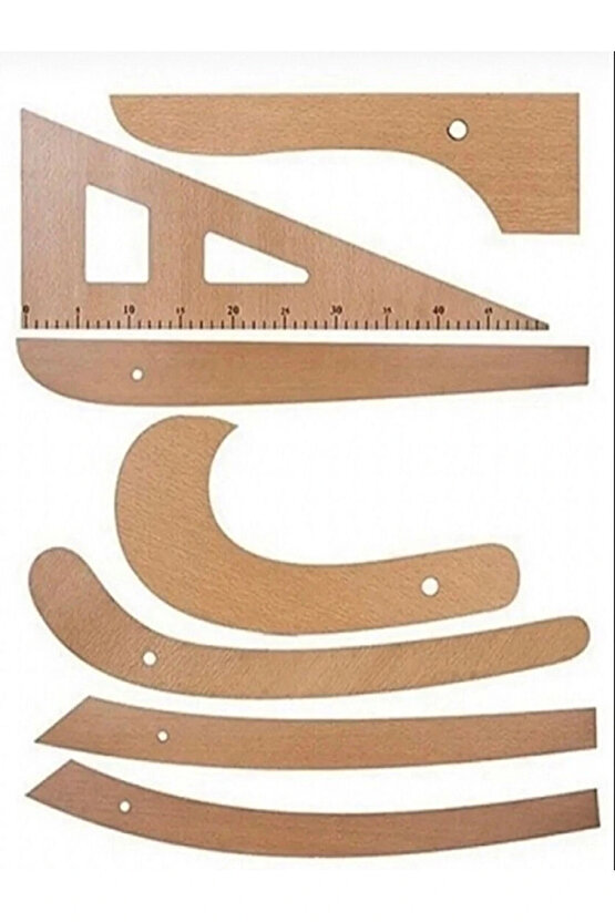 Terzi-modelist-tekstil 7 Parça Ahşap Cetvel Riga Gönye Takımı