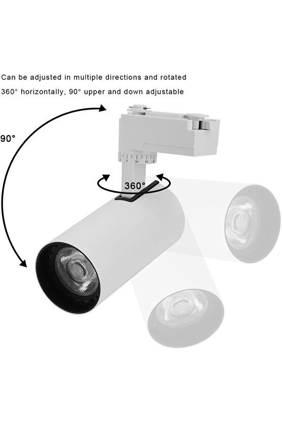 Alüminyum Gövde 30 Watt 4000 Kelvin Gün Işığı Ledli Çok Kaliteli Ray Spot , Led Armatür (Ray Hariç)