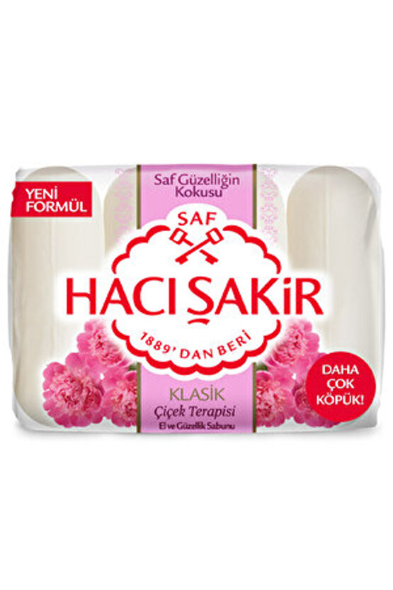 ( FIRÇALIK HEDİYE ) Hacı Şakir Klasik Çiçek Terapisi Sabun 4 x 70 gr ( 1 ADET )