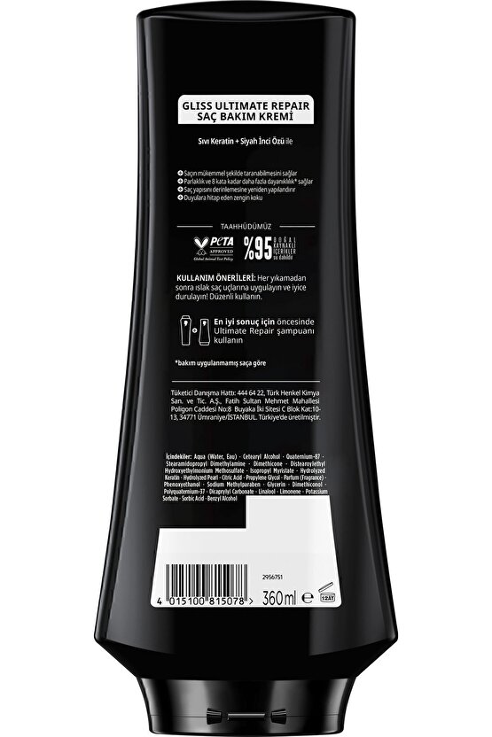 Ultimate Repair Keratin Derinlemesine Güçlendirici Saç Bakım Kremi  360  ml Yıpranmış Kuru Saçlar