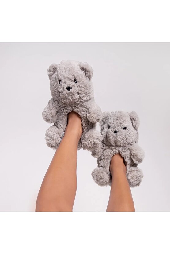 Teddy Kadın Hayvanlı Panduf Gri 3641