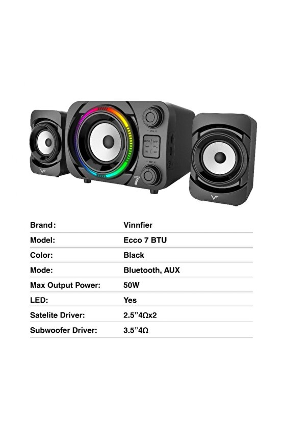 RGB LED IŞIKLI 2+1 SES SİSTEMİ BLUETOOTH HOPARLÖR FM RADYO KARAOKE MİKROFONLU SPEAKER TV PC 50W