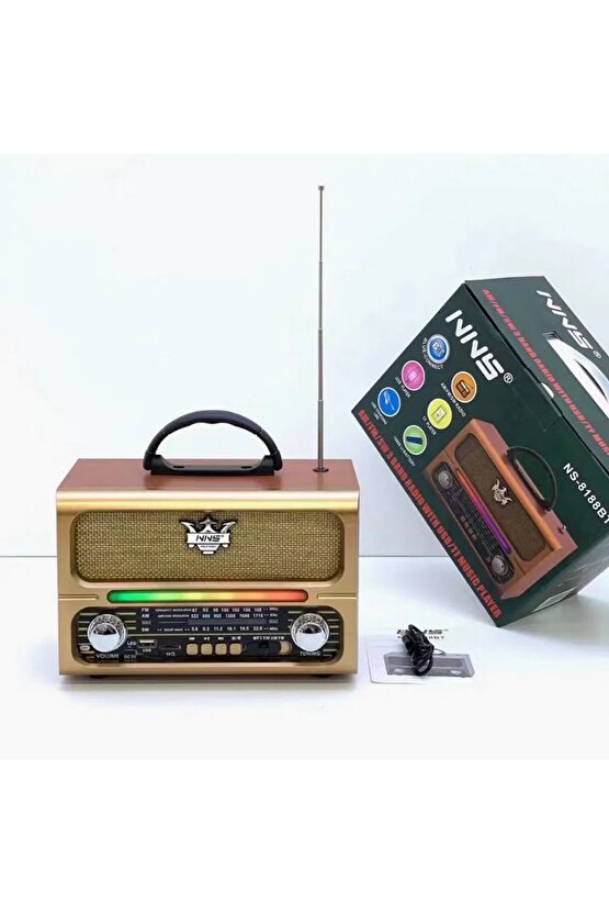 NOSTALJİK RADYO BLUETOOTH SPEAKER ŞARJLI SD KART USB GİRİŞLİ MP3 ÇALAR KABLOSUZ HOPARLÖR