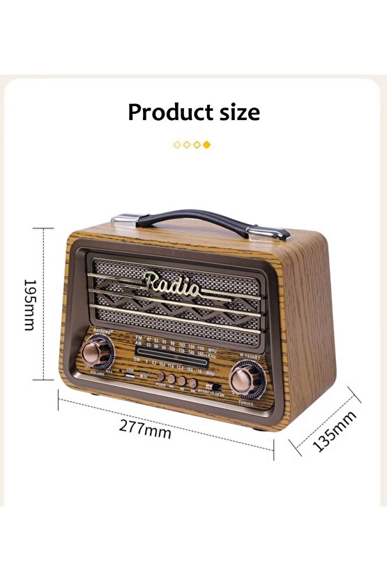 NOSTALJİK RADYO BLUETOOTH SPEAKER ŞARJLI SD KART USB GİRİŞLİ MP3 ÇALAR KABLOSUZ HOPARLÖR