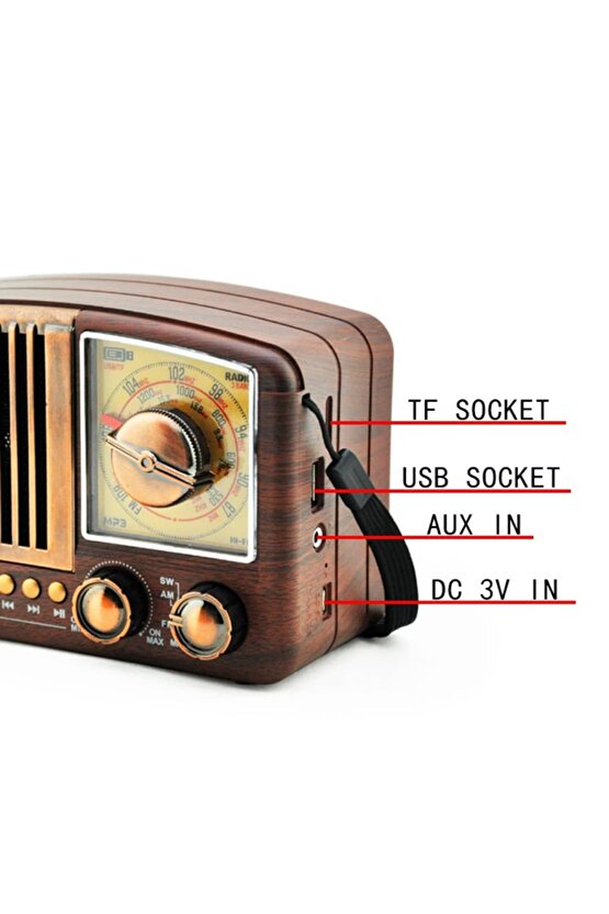 MİNİ NOSTALJİK RADYO BLUETOOTH SPEAKER ŞARJLI SD KART USB GİRİŞLİ MP3 ÇALAR KABLOSUZ HOPARLÖR