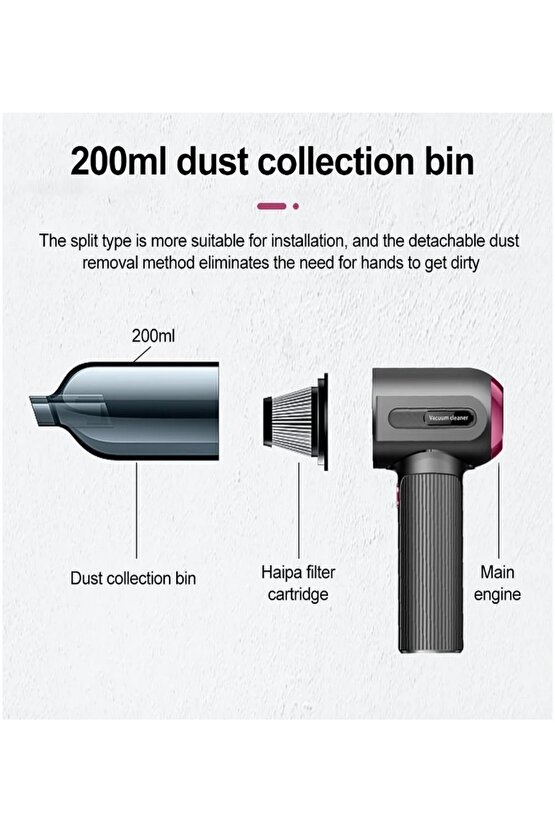 ŞARJLI ARAÇ SÜPÜRGESİ VAKUM CLEANER EV OFİS KABLOSUZ MİNİ SÜPÜRGE VAKUMLAMA CİHAZI 6000PA
