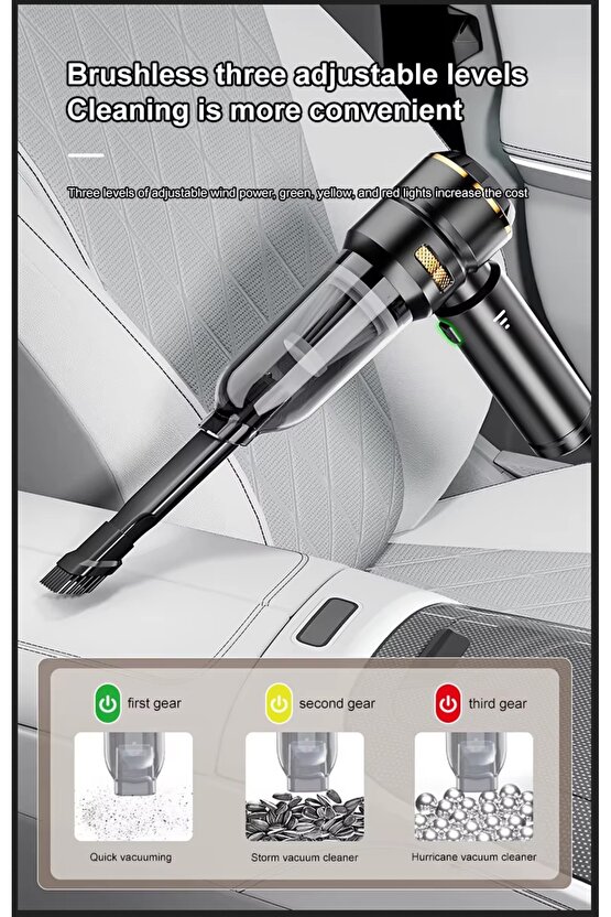 ŞARJLI KABLOSUZ MİNİ ARAÇ SÜPÜRGESİ 100W 15000PA YÜKSEK VAKUM MAKİNESİ HURÇ ŞİŞME YATAK VAKUMLAMA