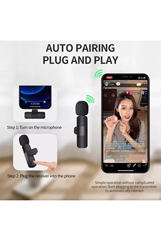 İPHONE İPAD ANDROİD KABLOSUZ TEKLİ YAKA MİKROFONU LİGHTNİNG-TYPE C GİRİŞLİ YOUTUBE VİDEO CANLI YAYIN