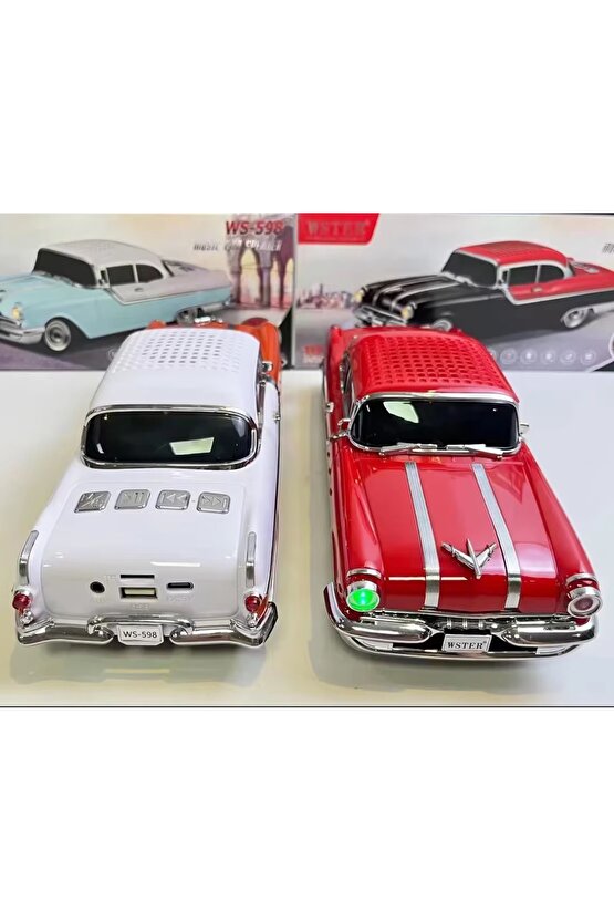 NOSTALJİK ARABA ŞARJLI LED IŞIKLI KABLOSUZ HOPARLÖR BLUETOOTH SPEAKER  FM RADYO SD KART USB