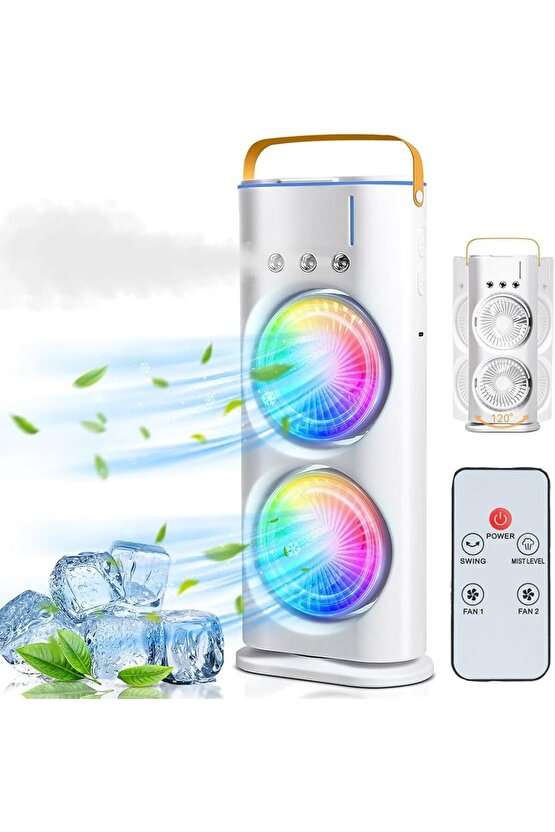 ŞARJLI SOĞUK BUHAR ÜFLEMELİ VANTİLATÖR  Uyumlu FAN MİNİ KLİMA ODA HAVA NEMLENDİRİCİ LED IŞIKLI