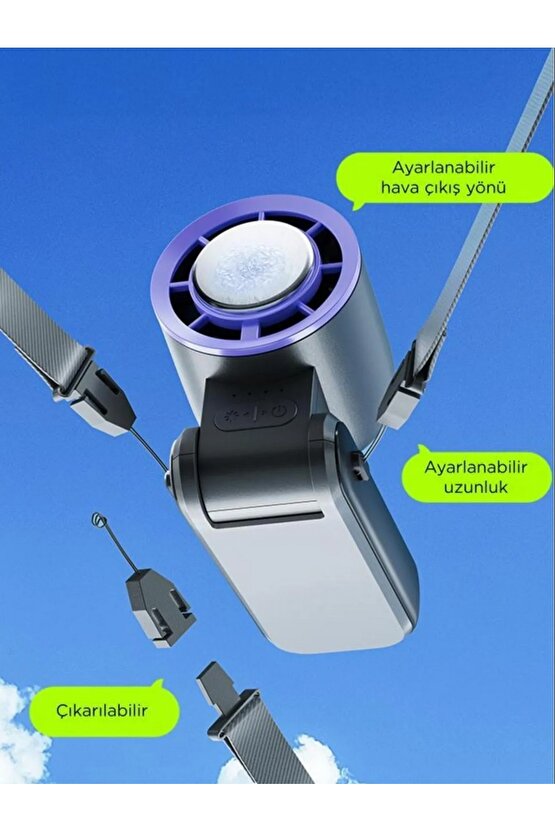 ŞARJLI EL FANI LED GÖSTERGELİ MİNİ KLİMA SERİNLETİCİ VANTİLATÖR BOYUN ASKI İPLİ KATLANABİLİR