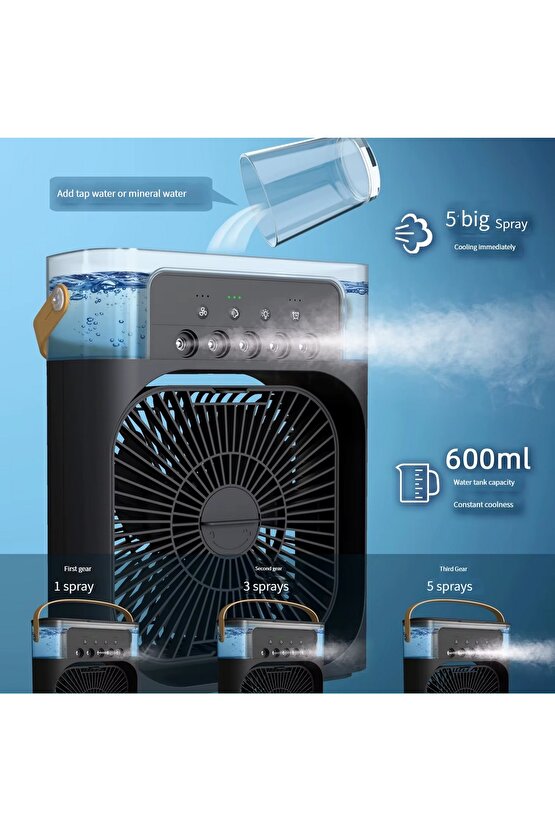 BUZLU FAN TAŞINABİLİR SU BUHARI PÜSKÜRTMELİ KLİMA SERİNLETİCİ VANTİLATÖR ODA HAVA NEMLENDİRİCİ