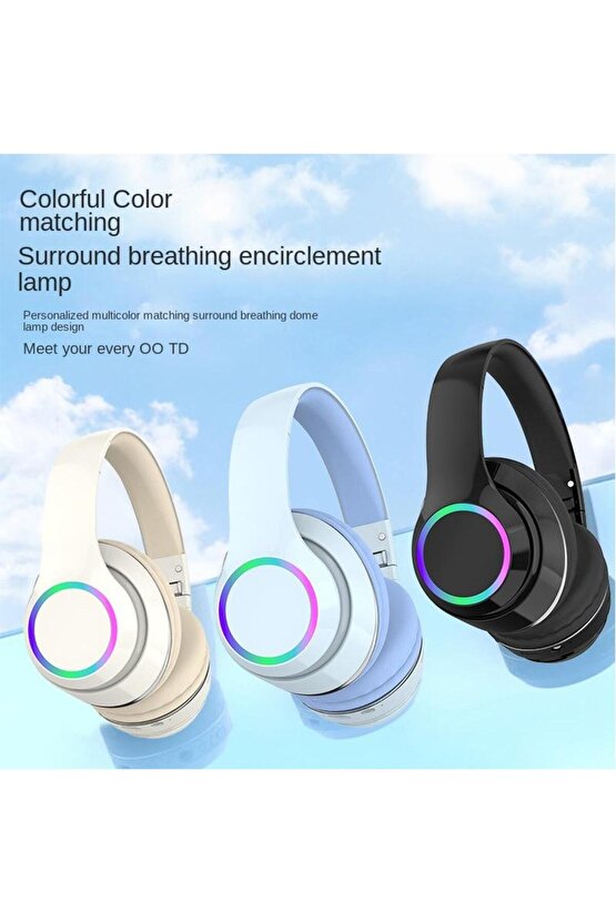 P101 BLUETOOTH KULAKLIK 5.3 WİRELESS HEADPHONE ŞARJLI RGB LED IŞIKLI FM RADYO SD KART TYPE C ŞARJ