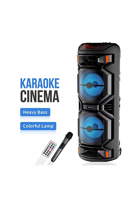 2X8 İNÇ BÜYÜK BOY TEKERLEKLİ BLUETOOTH SPEAKER ŞARJLI KABLOSUZ MİKROFONLU HOPARLÖR