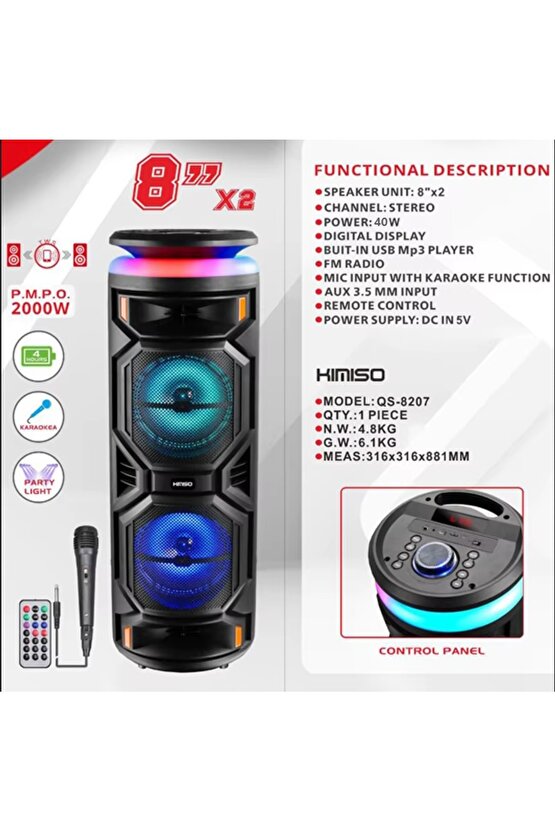 2X8 İNÇ BÜYÜK BOY TEKERLEKLİ BLUETOOTH SPEAKER ŞARJLI KABLOSUZ MİKROFONLU HOPARLÖR