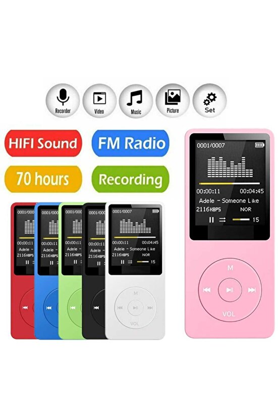 8GB HAFIZA KARTLI BLUETOOTHLU MP3 ÇALAR SES KAYIT FM RADİO DAHİLİ HOPARLÖR EKRANLI MÜZİK ÇALAR