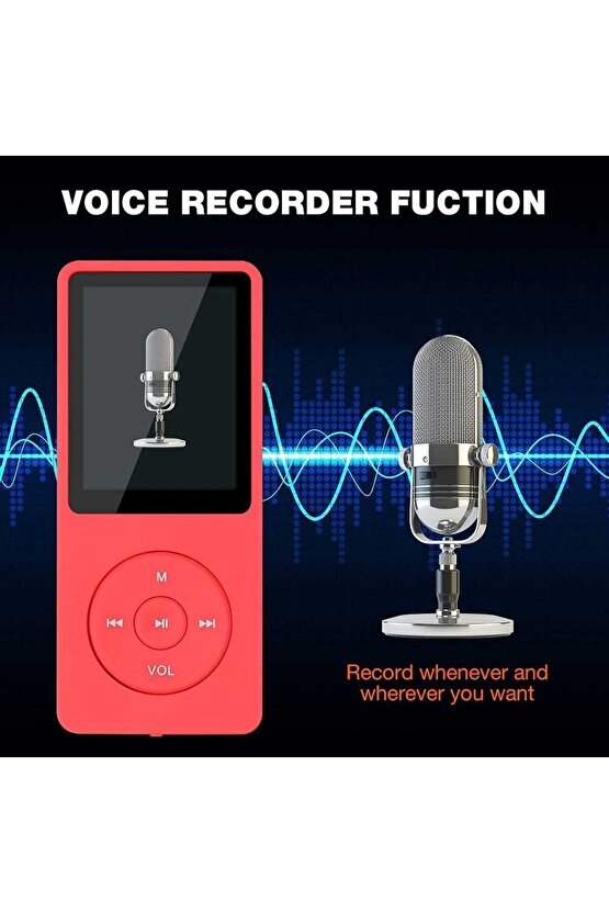 8GB HAFIZA KARTLI BLUETOOTHLU MP3 ÇALAR SES KAYIT FM RADİO DAHİLİ HOPARLÖR EKRANLI MÜZİK ÇALAR