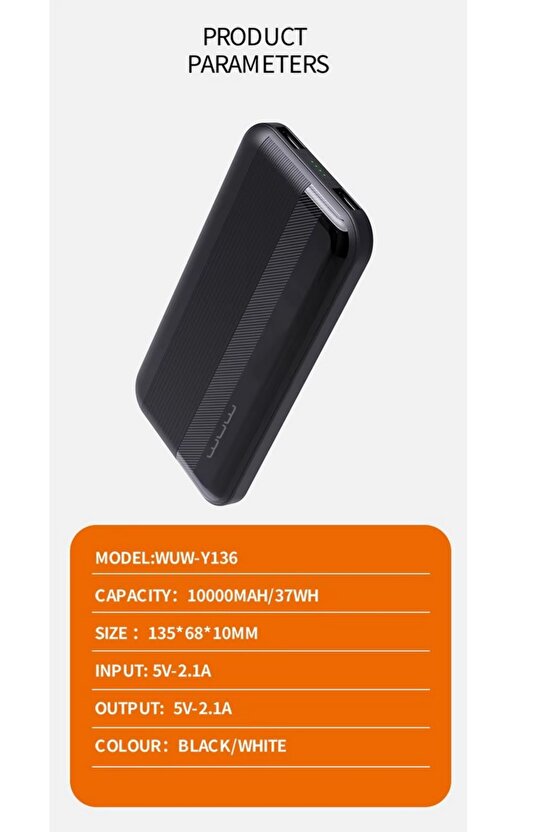10000 MAH POWERBANK 2 USB ÇIKIŞLI TAŞINABİLİR ŞARJ ALETİ 5V-2,1A USB ÇIKIŞ LED IŞIK HEDİYELİ