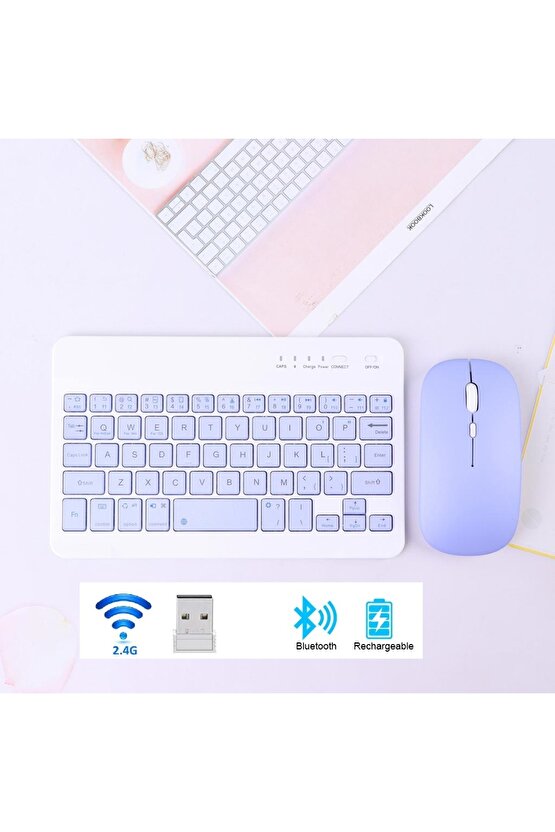 BLUETOOTH + USB WİRELESS KLAVYE MOUSE SETİ SESSİZ ŞARJLI BT+USB MOUSE & KEYBOARD SET
