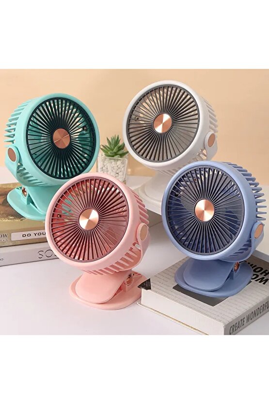 Mandallı Şarjlı Fan 3 Kademeli Taşınabilir Vantilatör Serinletici Mini Klima 360 Derece Dönen Fan