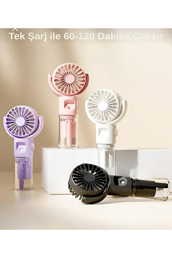 MİNİ FAN ŞARJLI EL FANI SU PÜSKÜRTMELİ BOYUNA ASMALI MİNİ KLİMA FAN VANTİLATÖR (PEMBE - MOR)