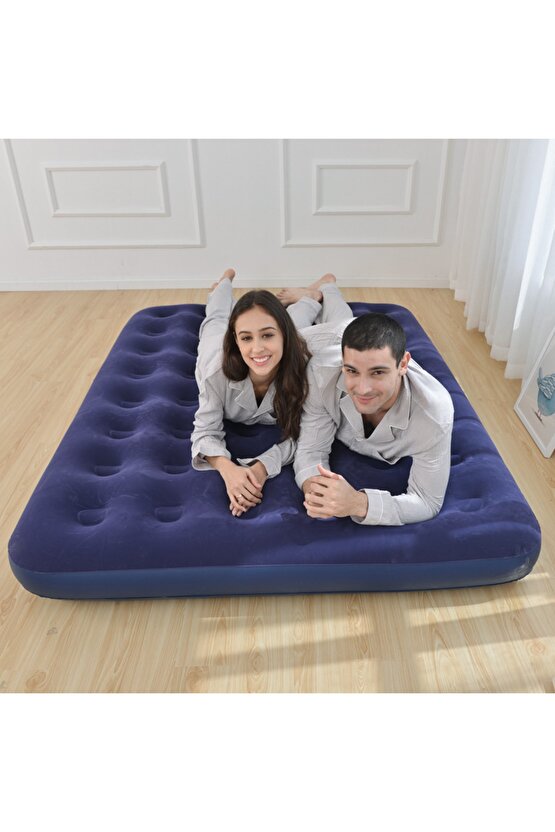 Çift Kişilik Şişme Yatak Kadife Dokulu Büyük Boy 2 Kişilik Yatak 191cmx137cmx22cm